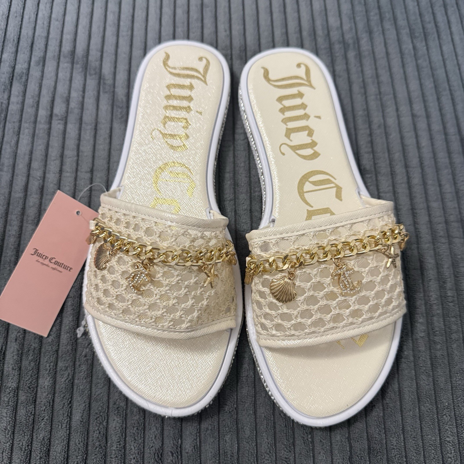 Juicy Couture Slides Sandals With Gold Charms Women’s Size 7 NWT