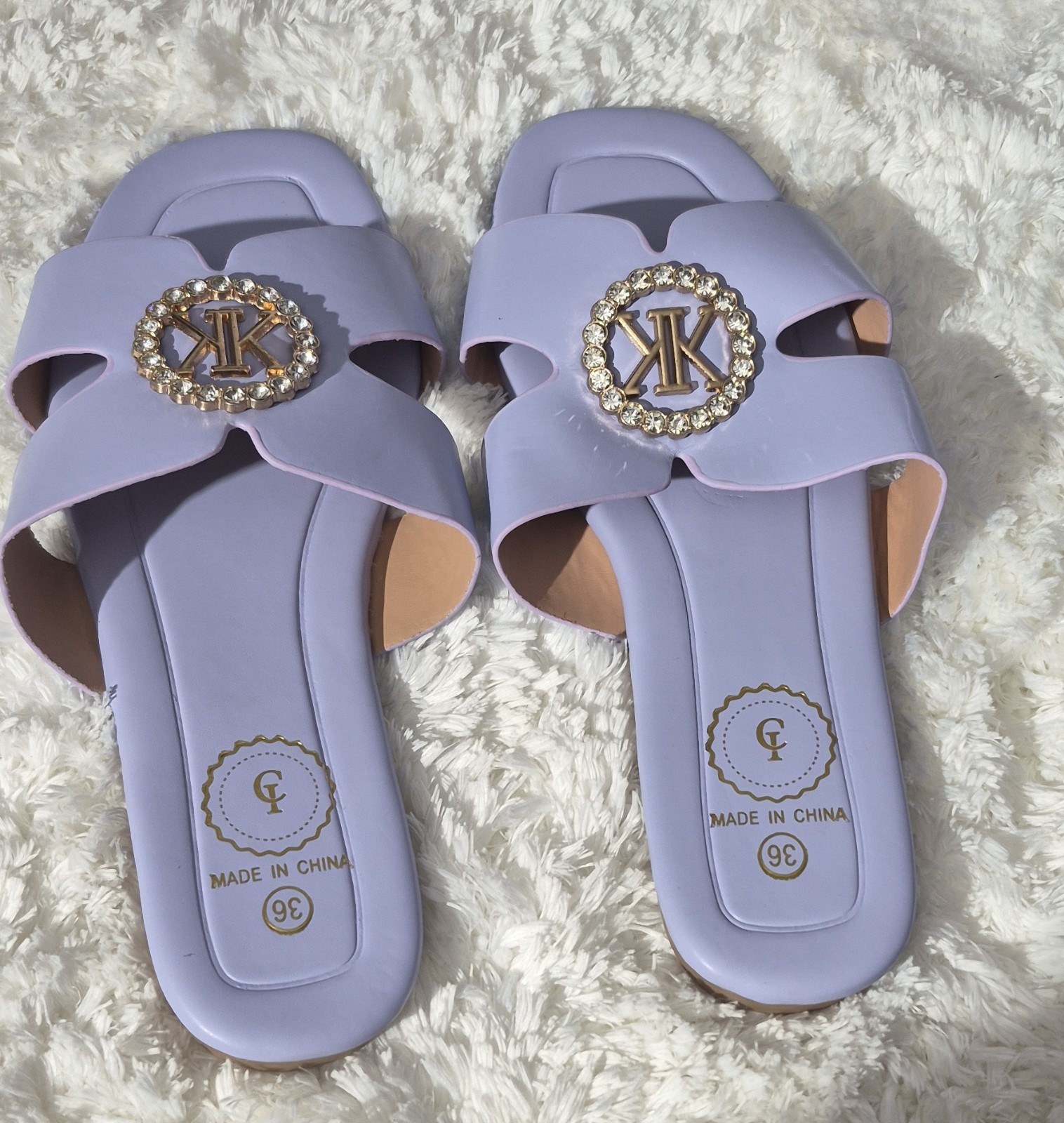GF Purple Women’s Slide Sandals Slip-On Logo Beaded Accent Synthetic EU 36