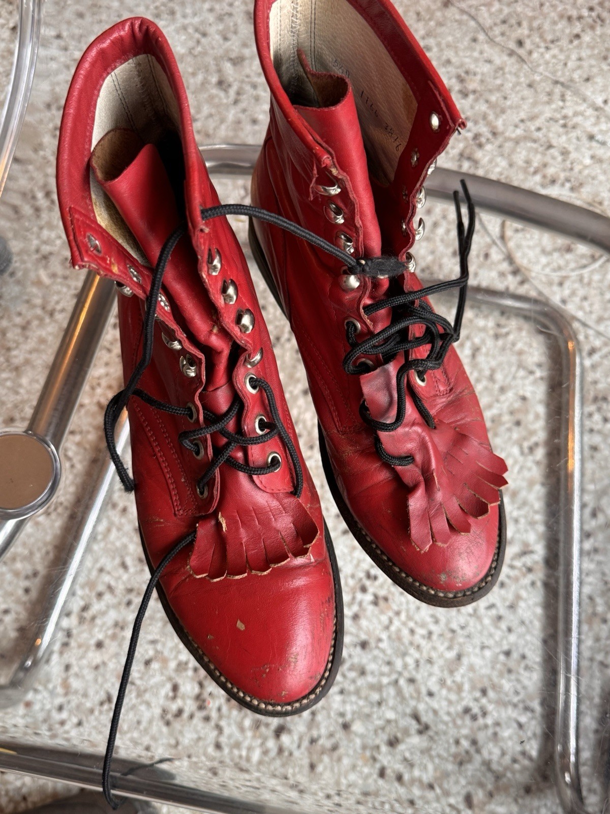 justin roper leather boots red W size 6 scuffed n well worn plenty of life