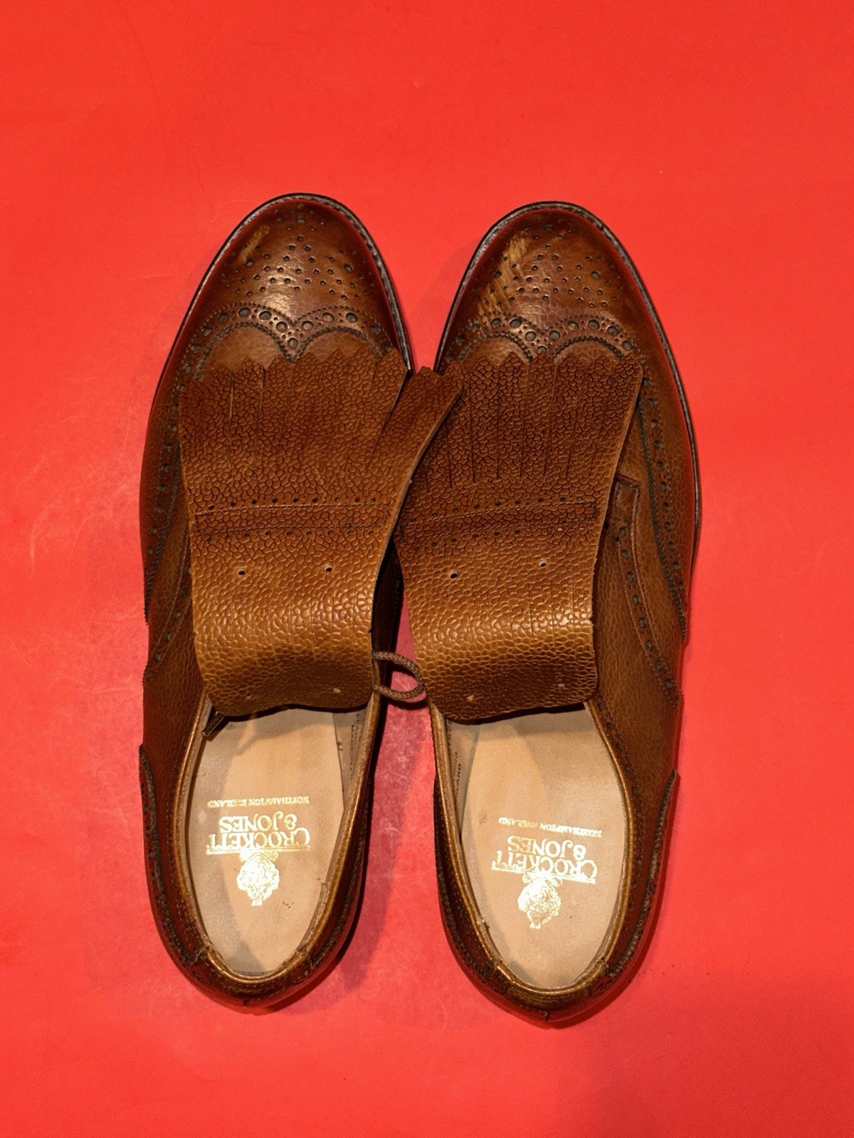 Crockett & Jones ASHFORD Brown Leather Pebble Grain Brogue Mens 95 C | US 9 READ