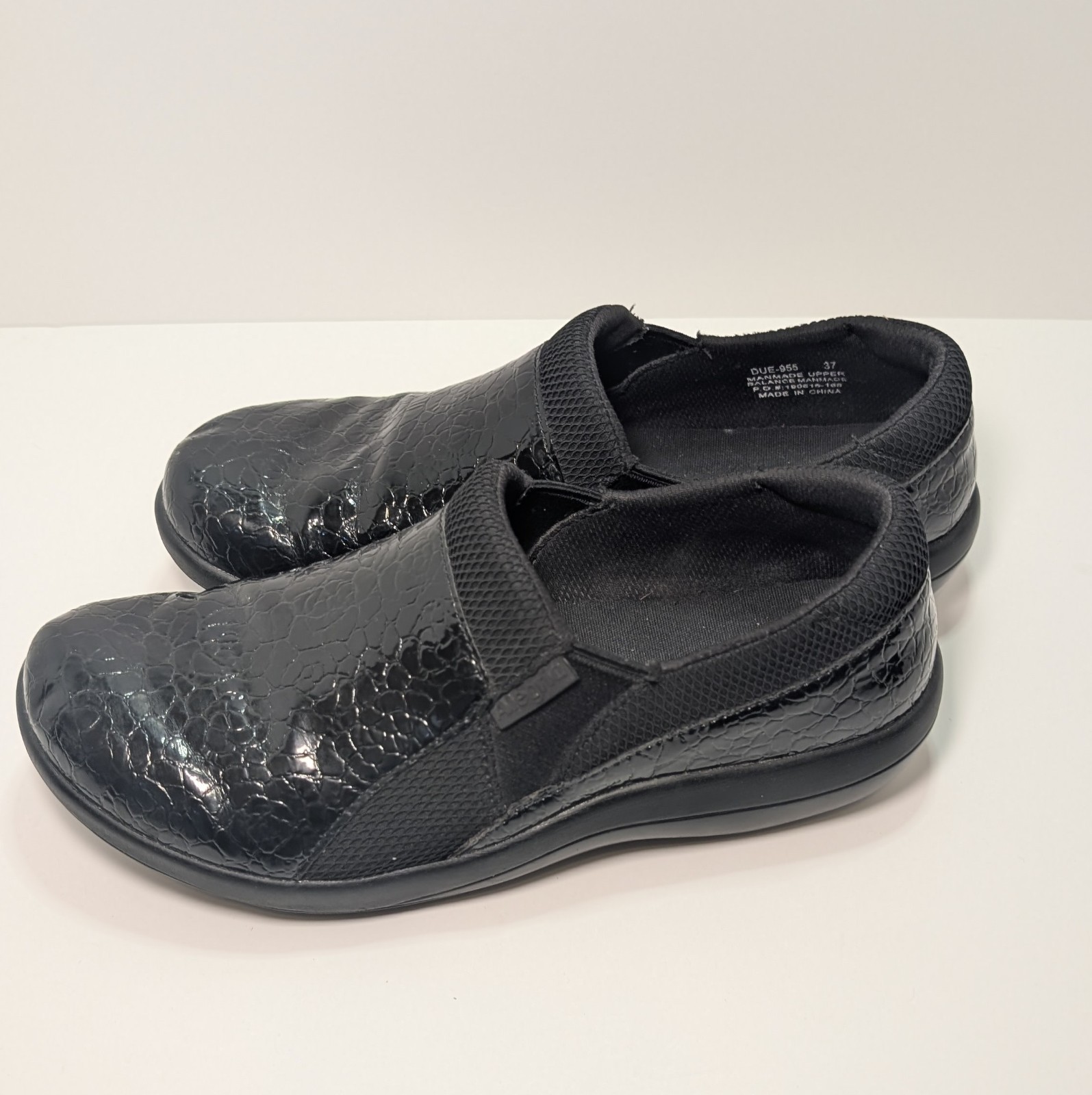 Alegria Duette Flourish Black Patent Slip-On Comfort Shoes – Size 37 (US 7-7.5)