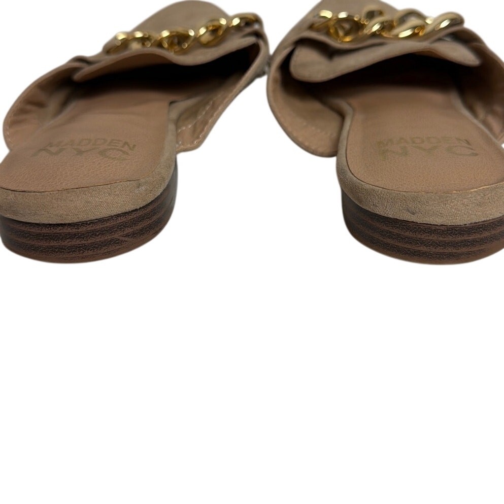 Steve Madden NYC Beige Faux Suede Chain Mule Loafers Slip On Flats Womens 8