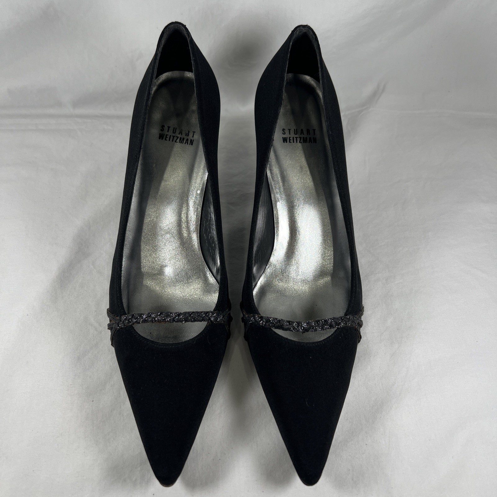 Stuart Weitzman Black Kitten Heel Pumps Pointed Toe Classic Designer 9.5W