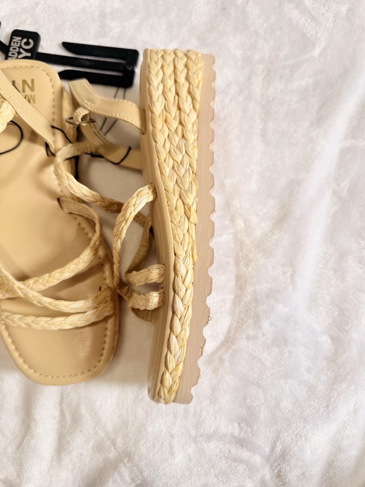 Madden NYC Women’s Beige Braided Strappy Ankle Strap Buckle Sandals 6.5