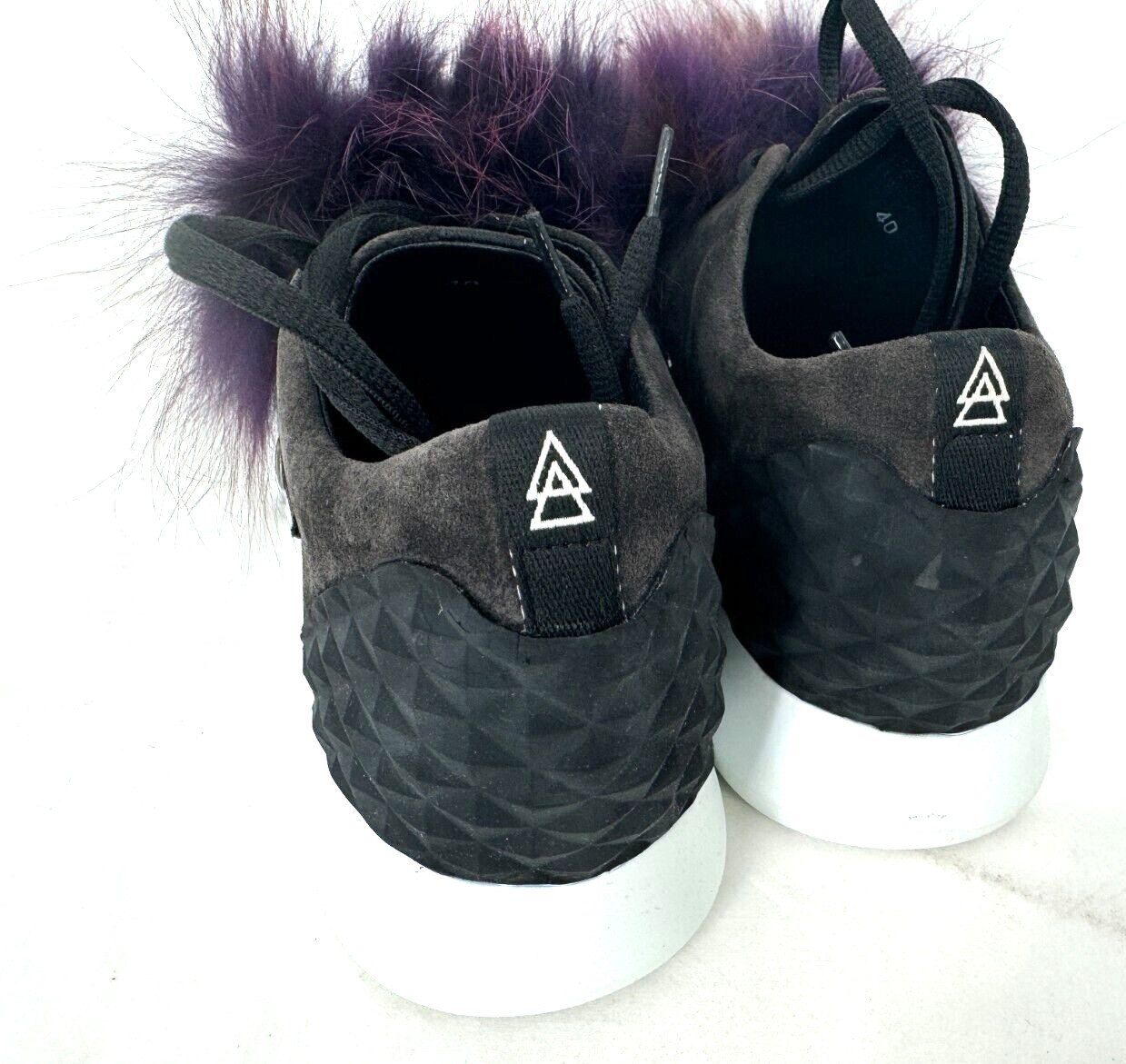 $550 Elena lachi Earth Brown Leather Suede Genuine Fox Fur Sneakers Shoes Sz 40