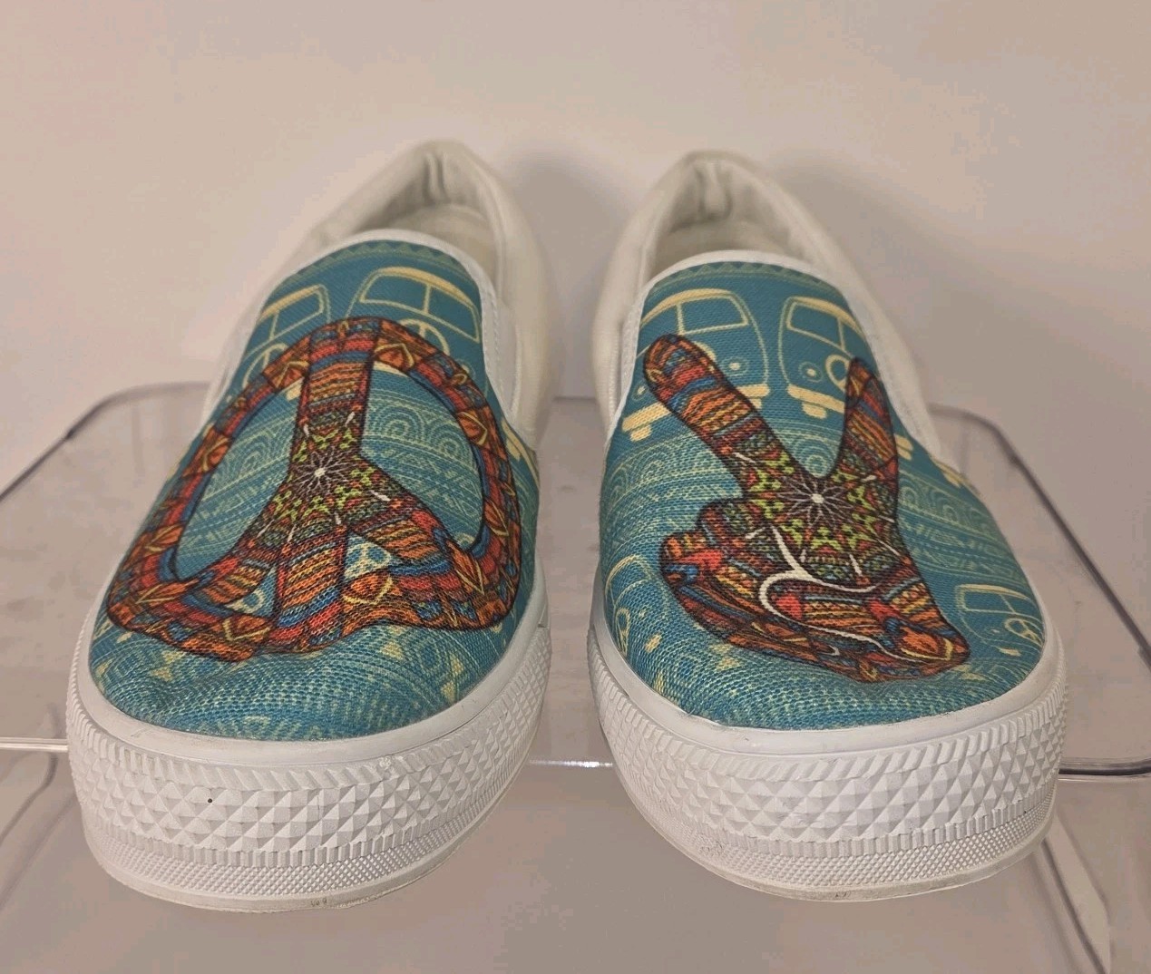Bohemian Hippie Peace Love Mandela Slip On Canvas White Shoes Women’s Size 8