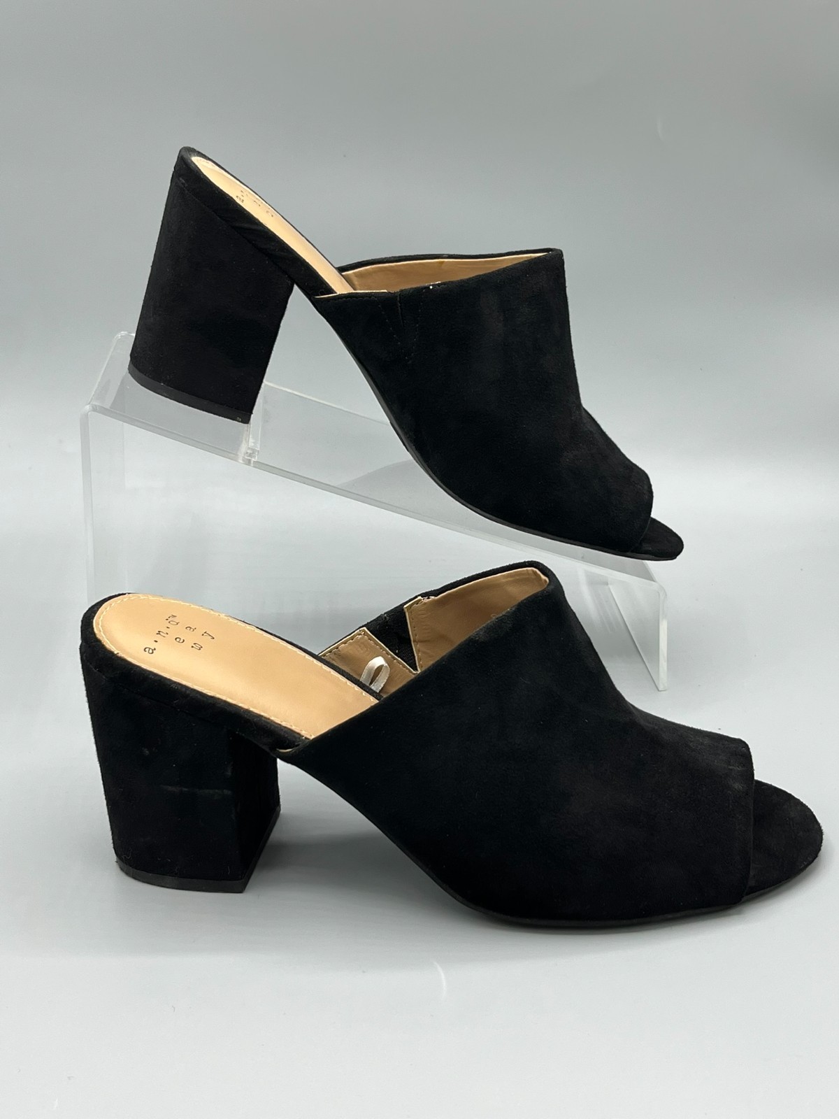 A New Day Black Mule Heels Womens Size 8 Slide 3.5in Heels Faux Suede Slip On