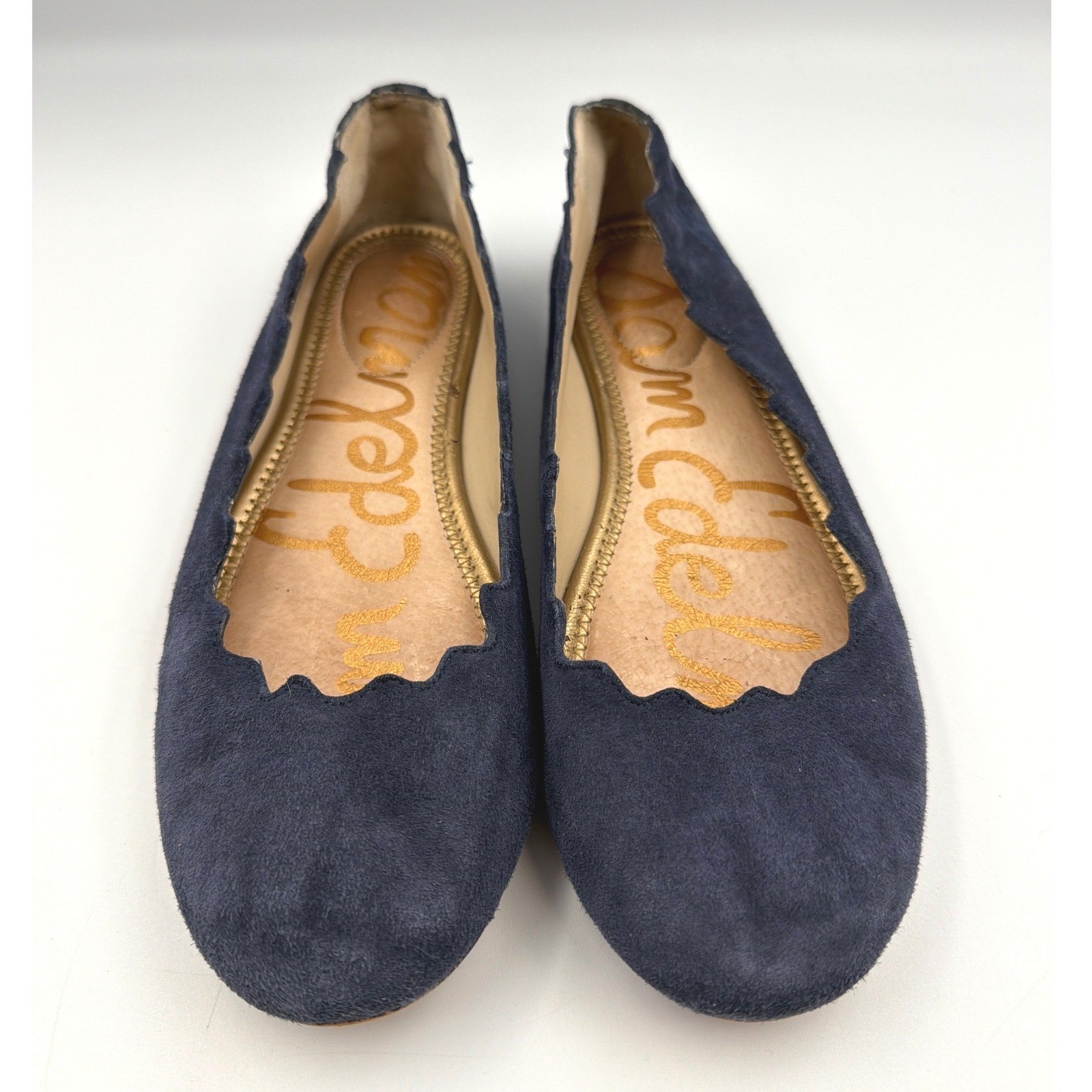 Sam Edelman Felicia Navy Blue Suede Scalloped Ballet Flats Womens Size 9