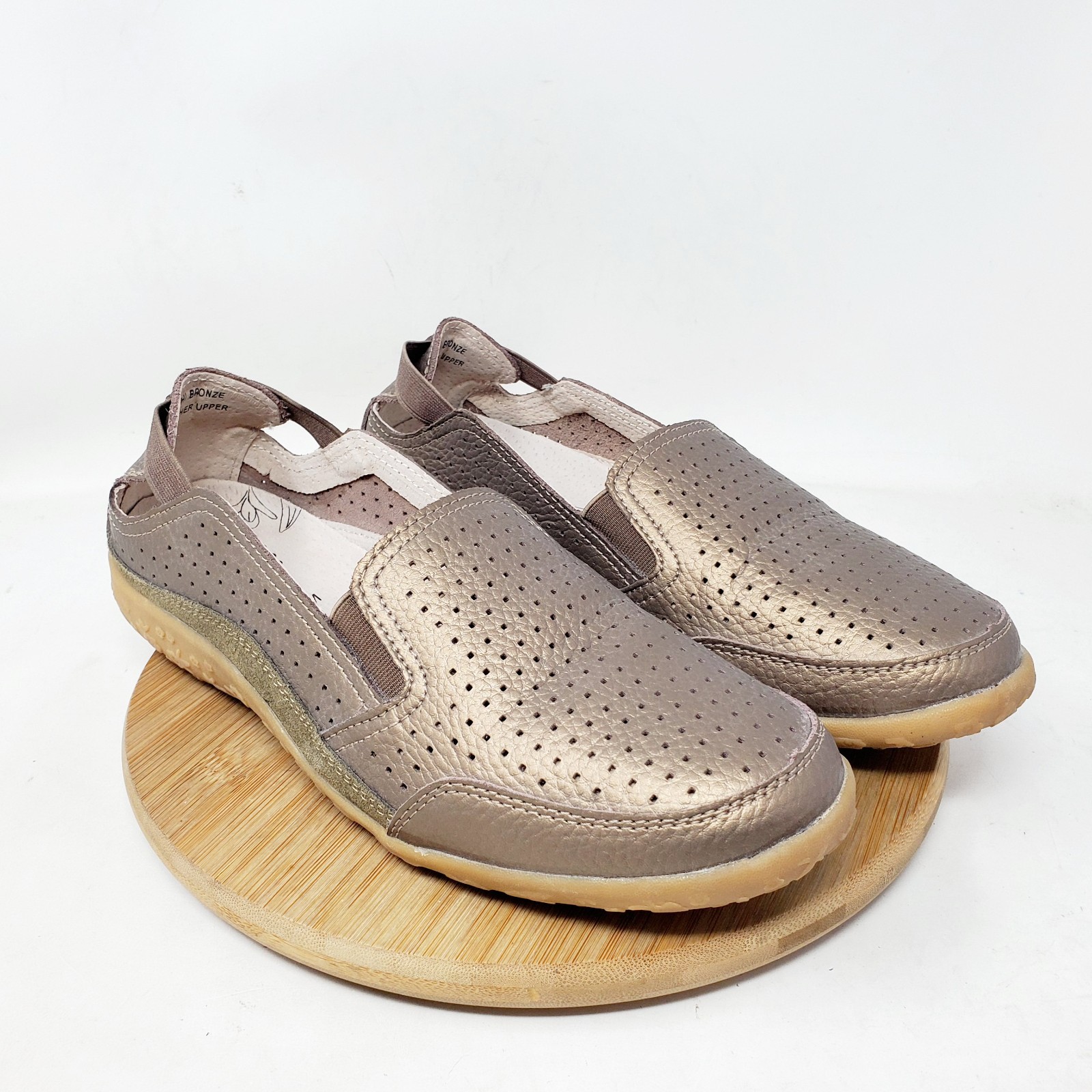 Spring Step Shoes Womens 40 Bronze Metallic Leather Loafer Flat Comfort Sandals