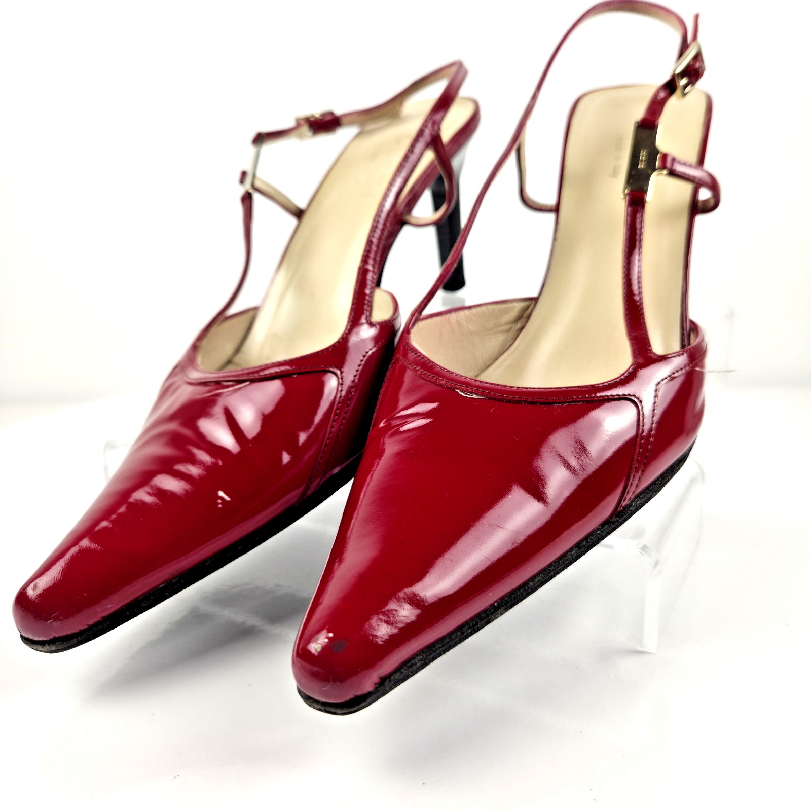 Gucci Red Patent Leather Slingback Pointed Toe Heels Womens 7B Vintage
