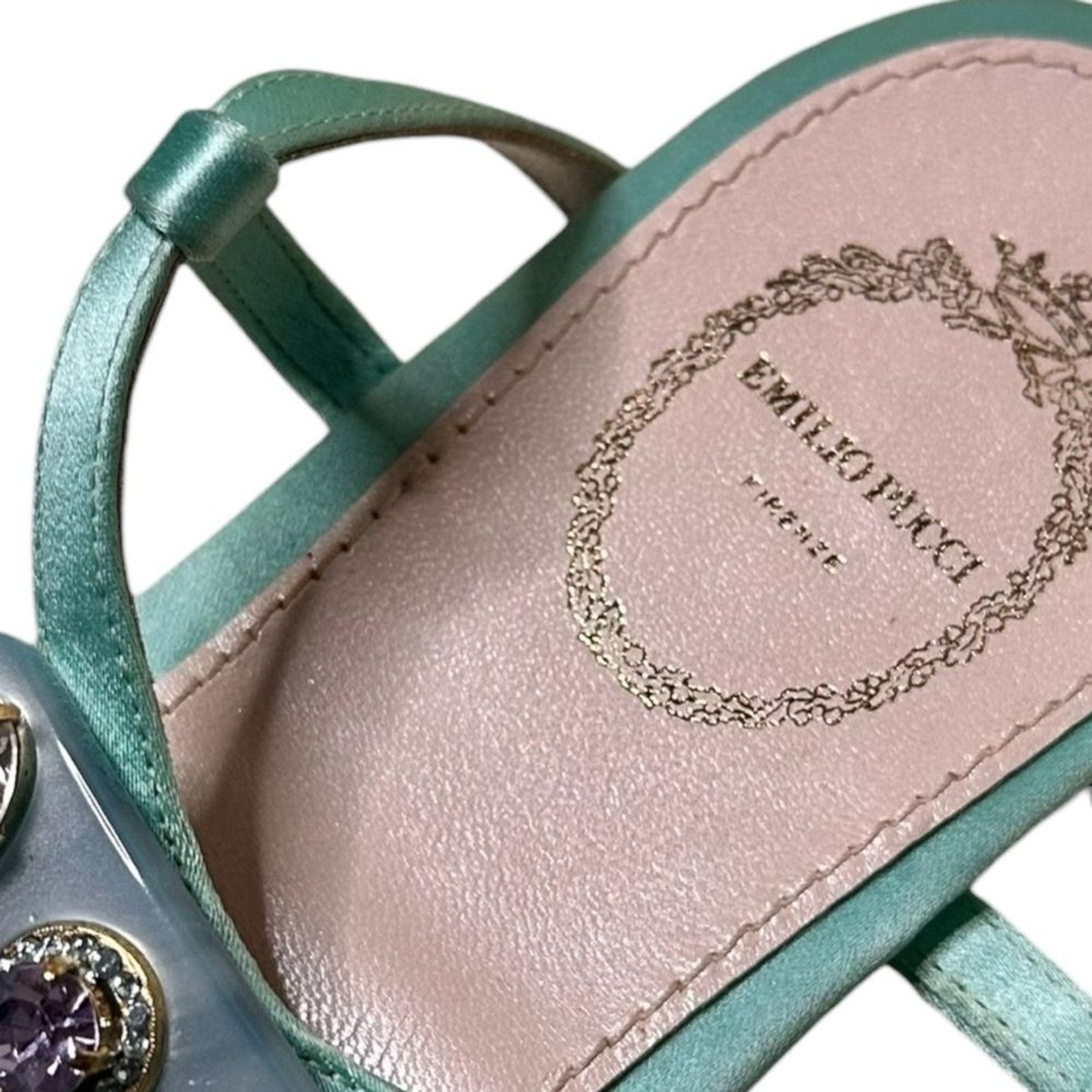 Emilio Pucci Silk and Crystal Embellished Sandals Size 38 7.5