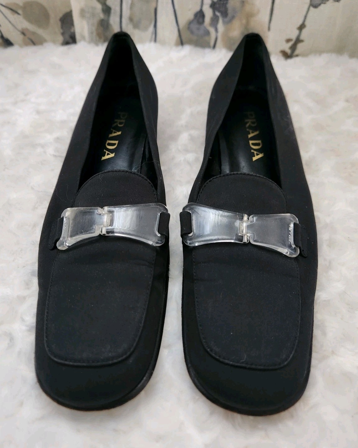 PRADA Women’s Nylon Slip-On Loafers Black Logo Block Heel 90s Size 37.5/US 7