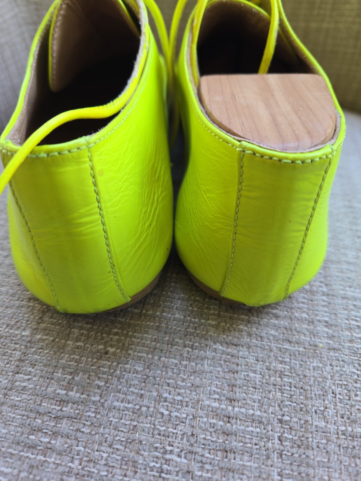 Maison Martin Margiela MM6 Neon Yellow Leather Oxford Shoes EU 38 Italy