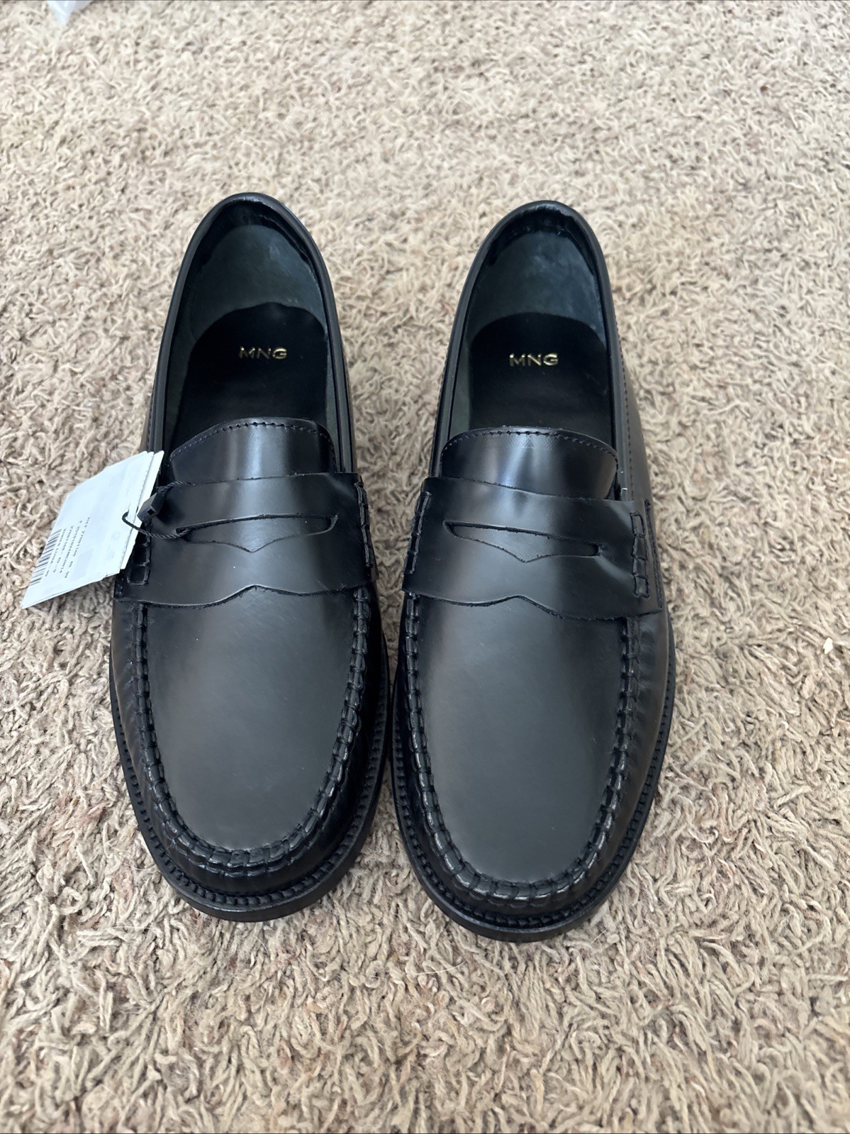 MNG Mango Luisa 100% Black Leather Preppy Penny Loafers EU 40 US 9 Made In Spain