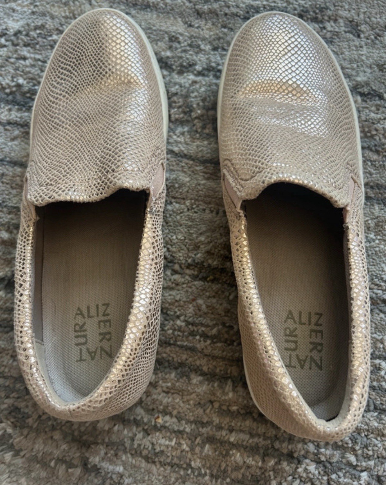 Naturalizer Women’s Slip-On Low Top Sneakers Gold Leather Animal Print Embossed