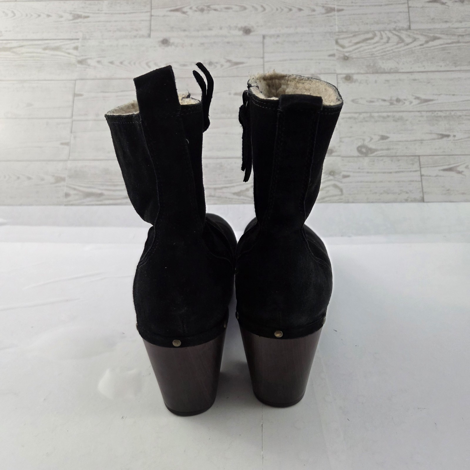 Clarks Boots Womens 11 Black Suede Platform Clog Faux Fur Lined Comfort Booties