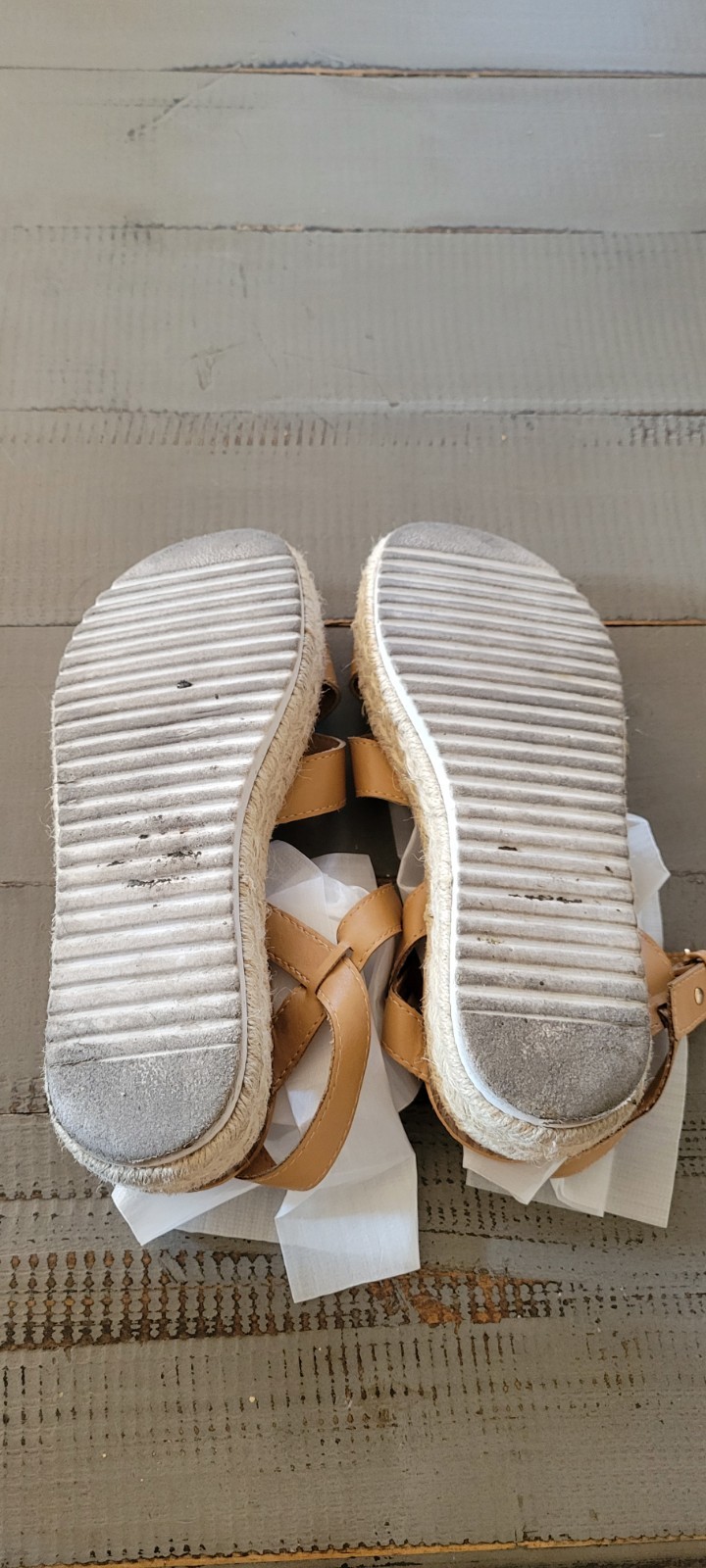 Wild Diva Women’s Tan Strappy Ankle Strap Buckle Espadrille Wedge Sandals 7.5