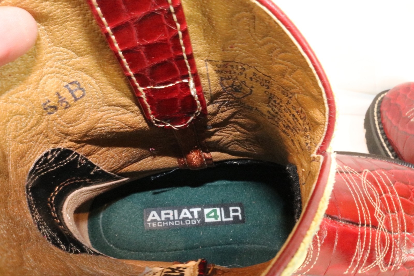 Ariat Fatbaby 14709 Women Red Croc Embossed Leather Western Boots 5.5B Tan Suede