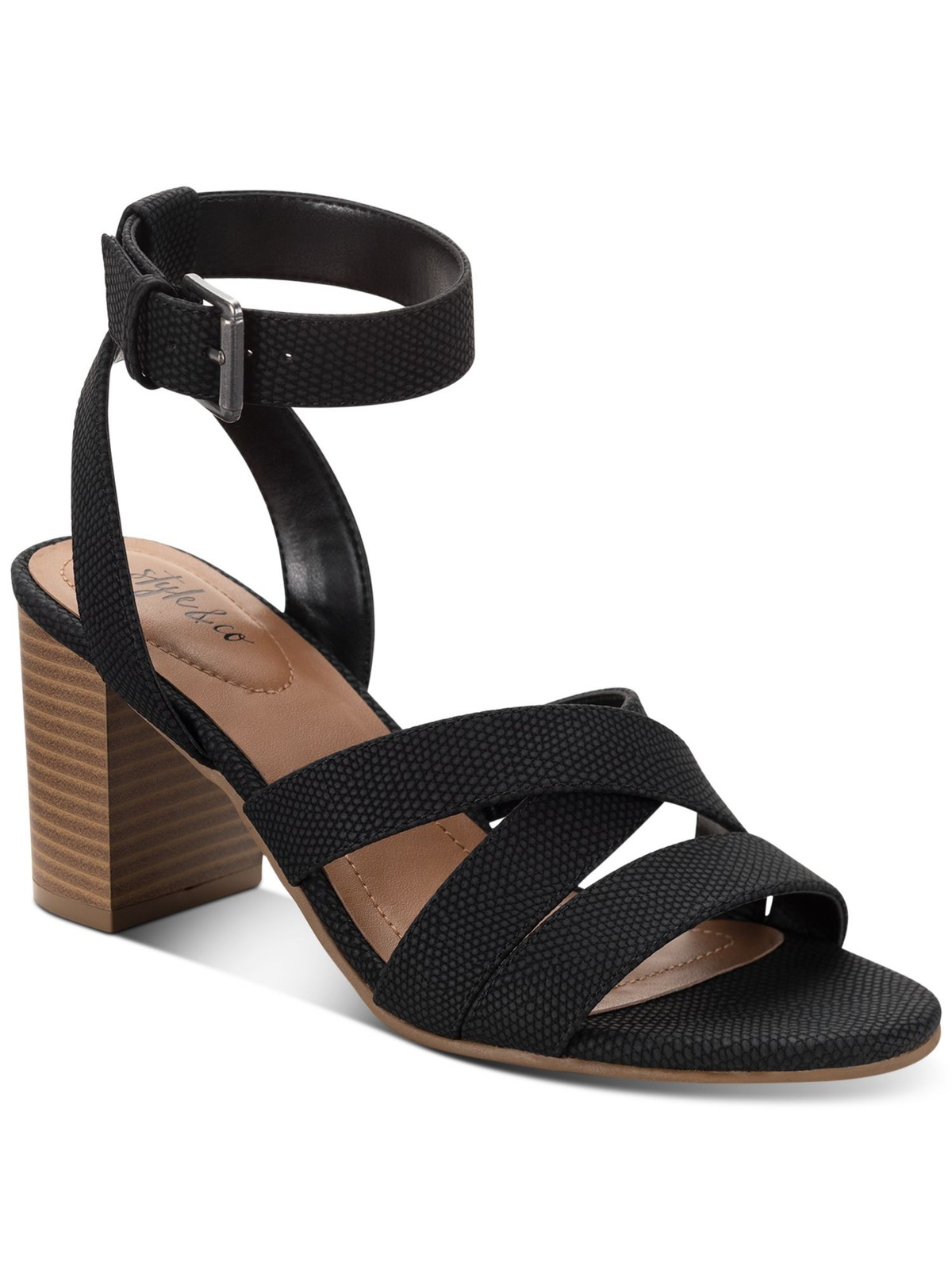 STYLE & COMPANY Womens Tan Black Sabinaa Toe Block Heel Heeled Sandal 6.5 M