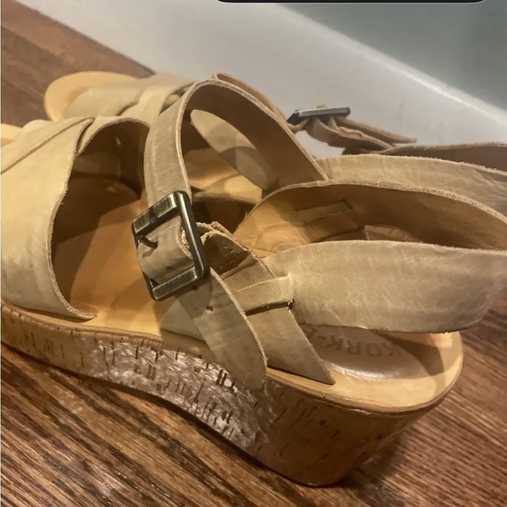 Kork Ease Platform Wedge Tan Leather Sandals Size 9