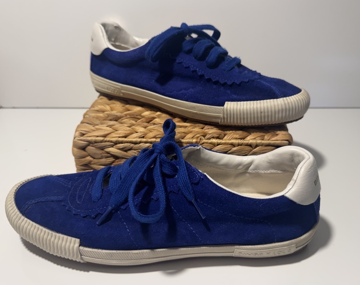 Bimba y Lola Blue Suede Sneakers With Scalloped Upper Women Size 40