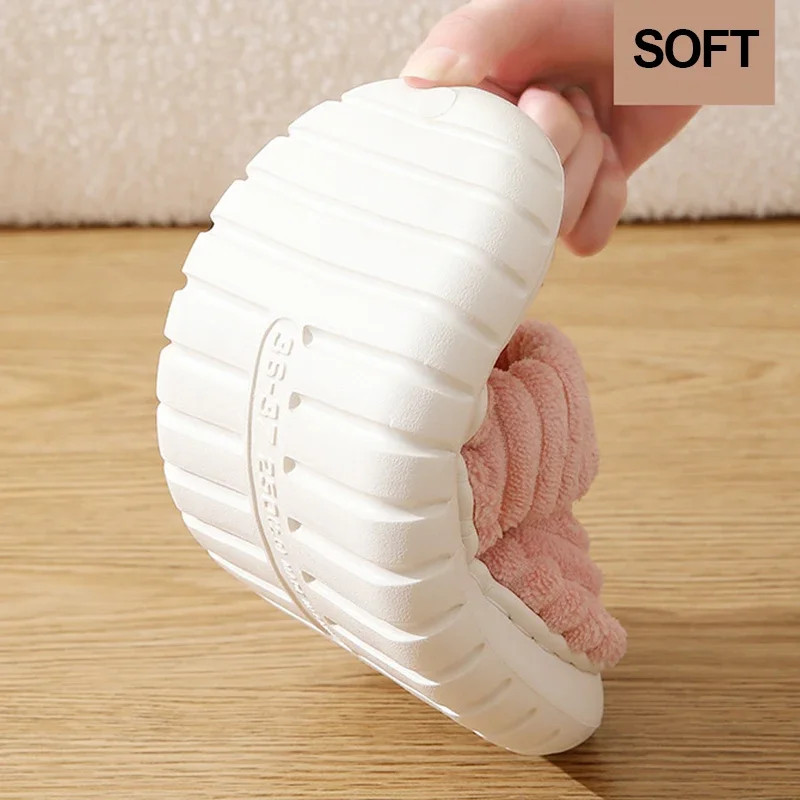 Pink Corduroy Cross Strap Home Slippers Women Winter 2025 Breathable Thick Sole