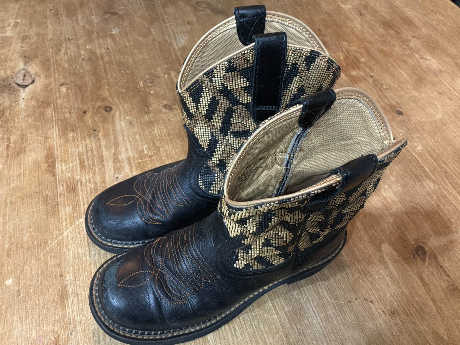 Ariat Fatbaby Western Cowgirl Boots Brown Snakeskin Design Upper 7.5 B Leather