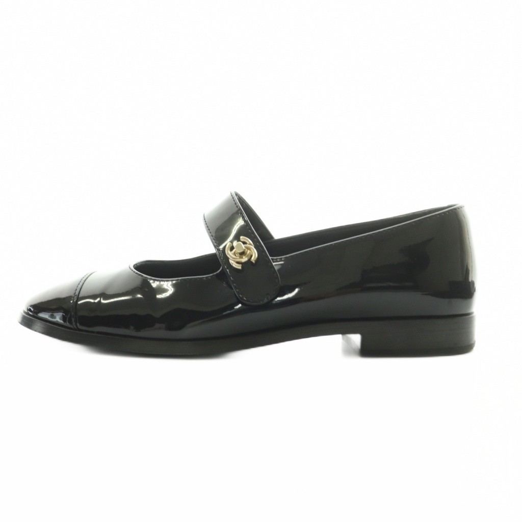 【shoes】CHANEL Turnlock Coco Mark Mary Jane Flat Pumps Round Toe Low Heel