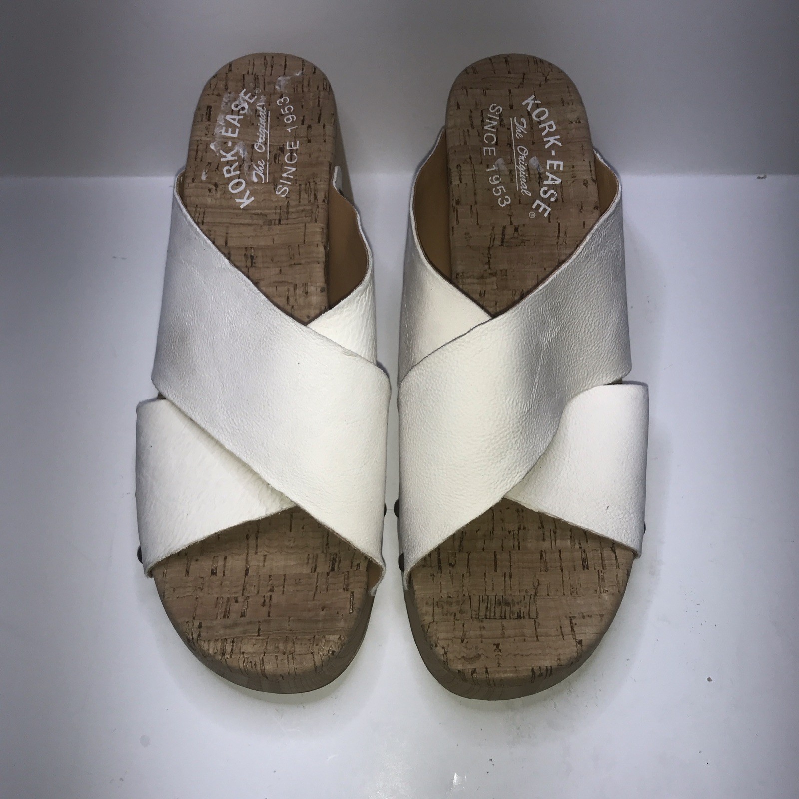 KORK-EASE White Leather Crisscross Strap Slide Sandals Women’s US 9 Casual