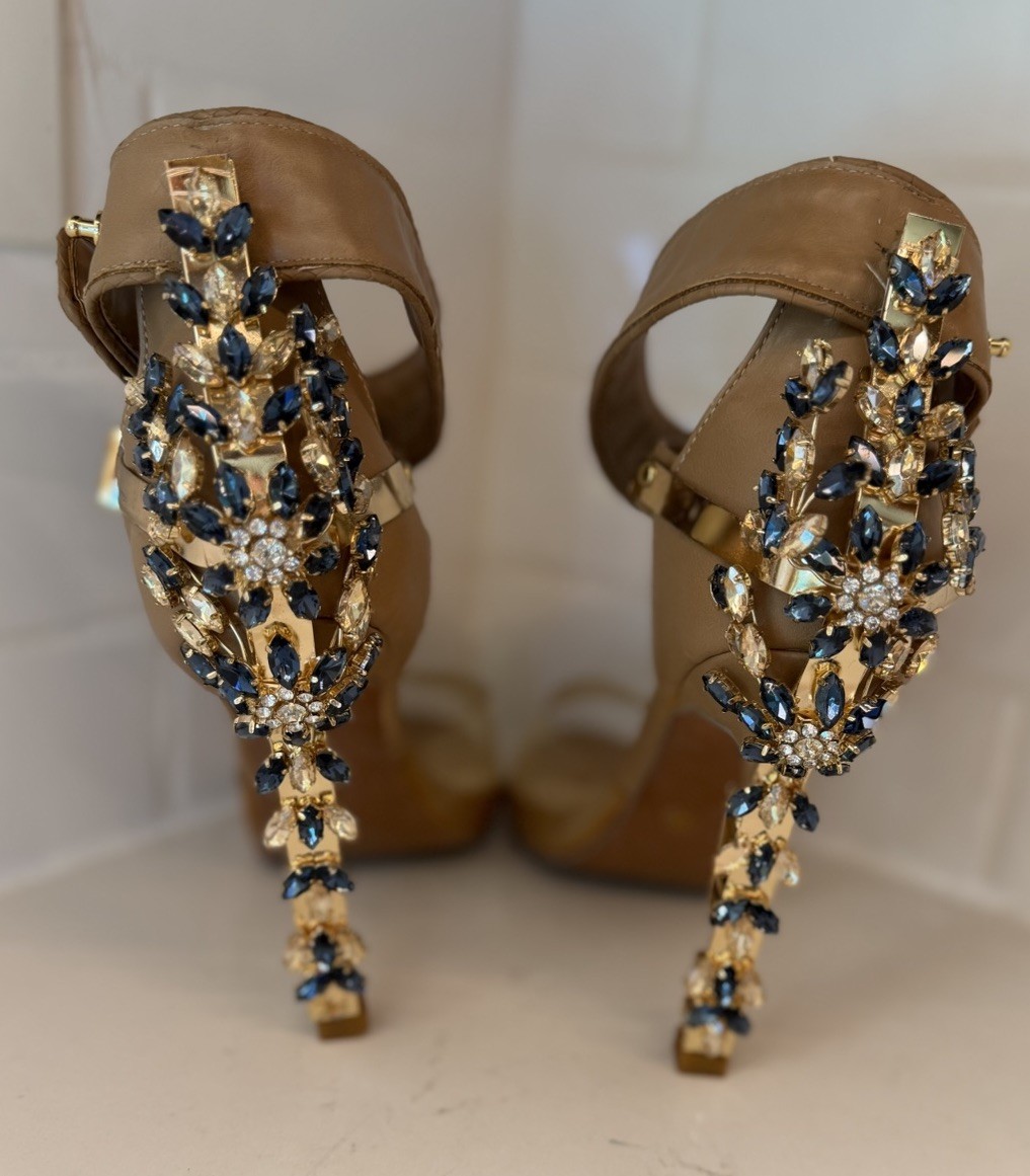 LFL Liliana Size 41 Nude Clear Heels Blue Crystal Embellished Stiletto Sandals