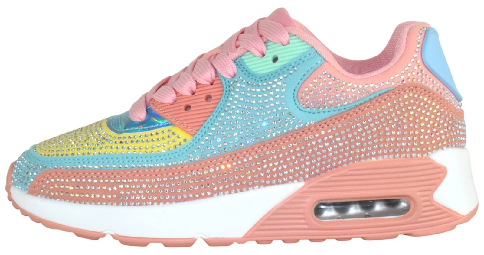 Berness Women Rhinestone Sneakers Colorful Chunky Bling Lace Up QUEEN Multi Pink
