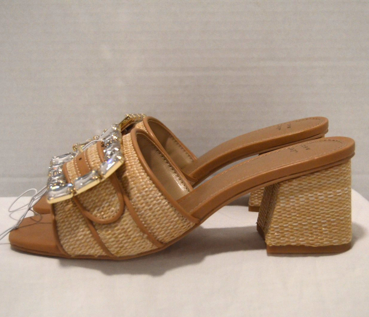 NWT A New Day Beige/Brown Slide Sandals Size 7.5 Rhinestone Buckle