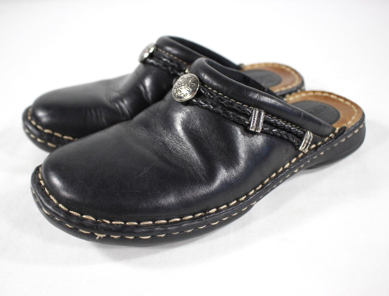 Minnetonka Shoes Women’s 6.5 Silverthorne Western Braid Leather Clog Mule Black