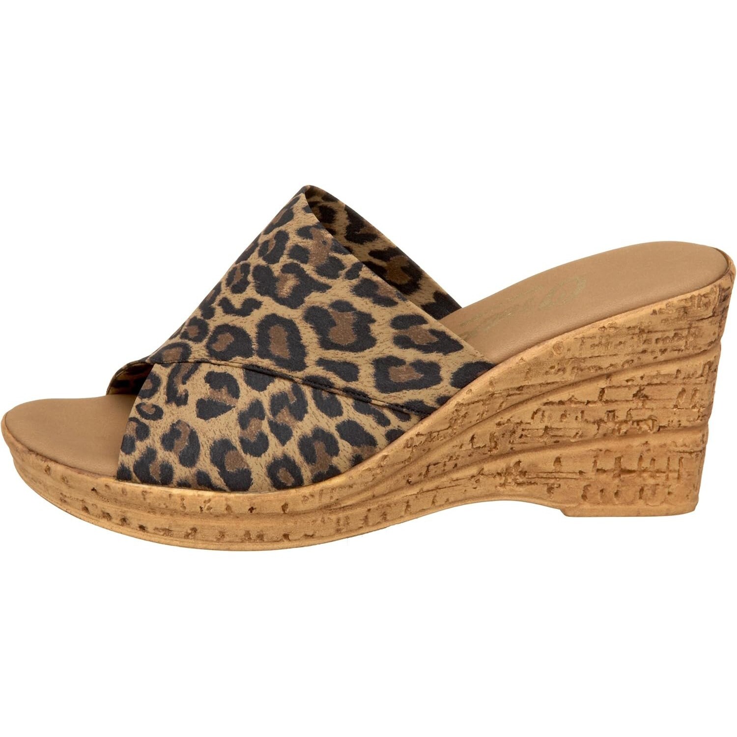Onex Womens Christina Microfiber Upper Cork Wedge Sandal – Brown Leopard EUC
