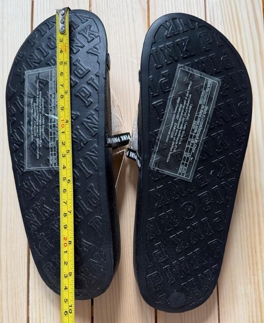 Victoria’s Secret PINK Sandals Slip On Slides Black Clear Strap New Medium 7-8