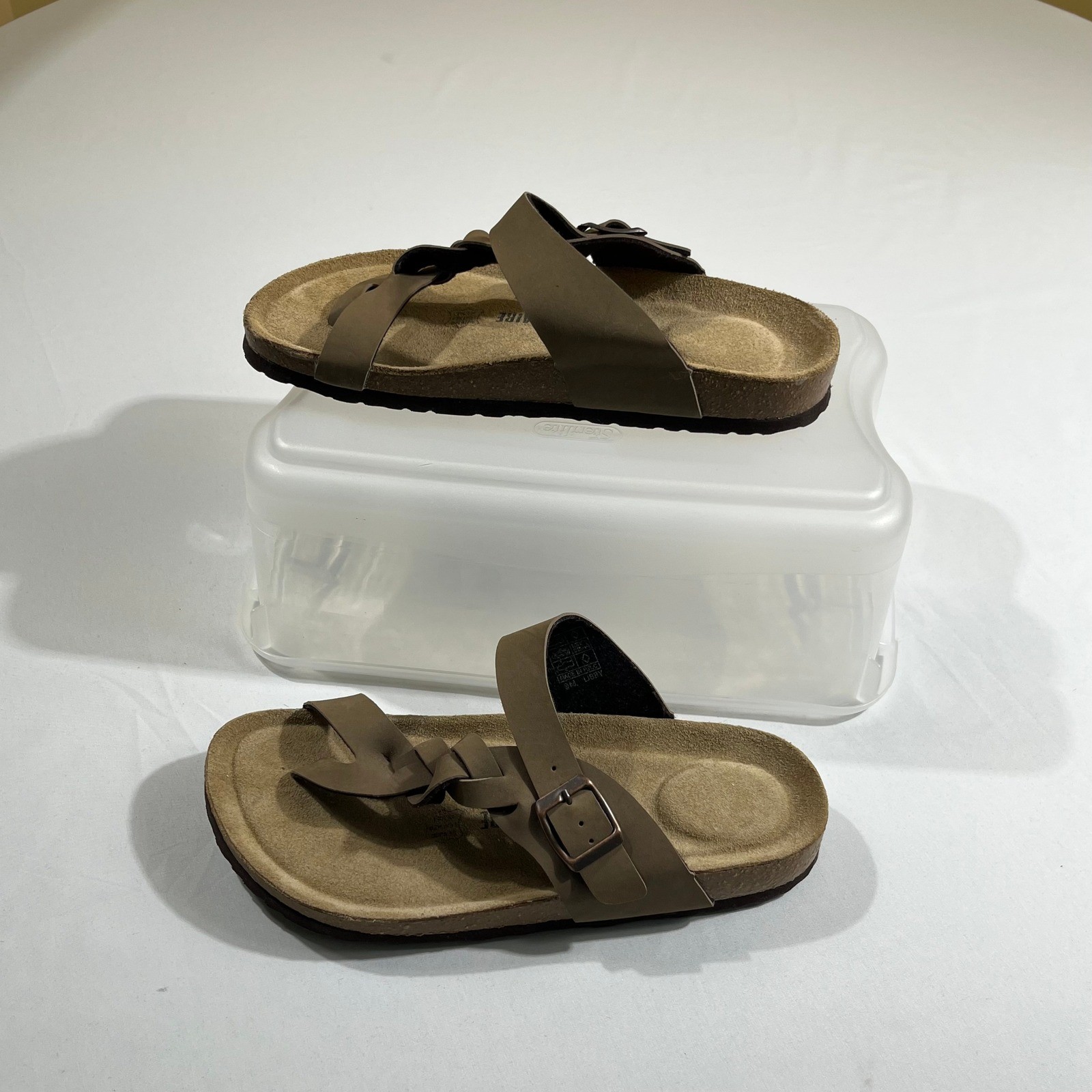 Cushionaire Libby Sandals Women 9M Brown Braided Cork Footbed Slide