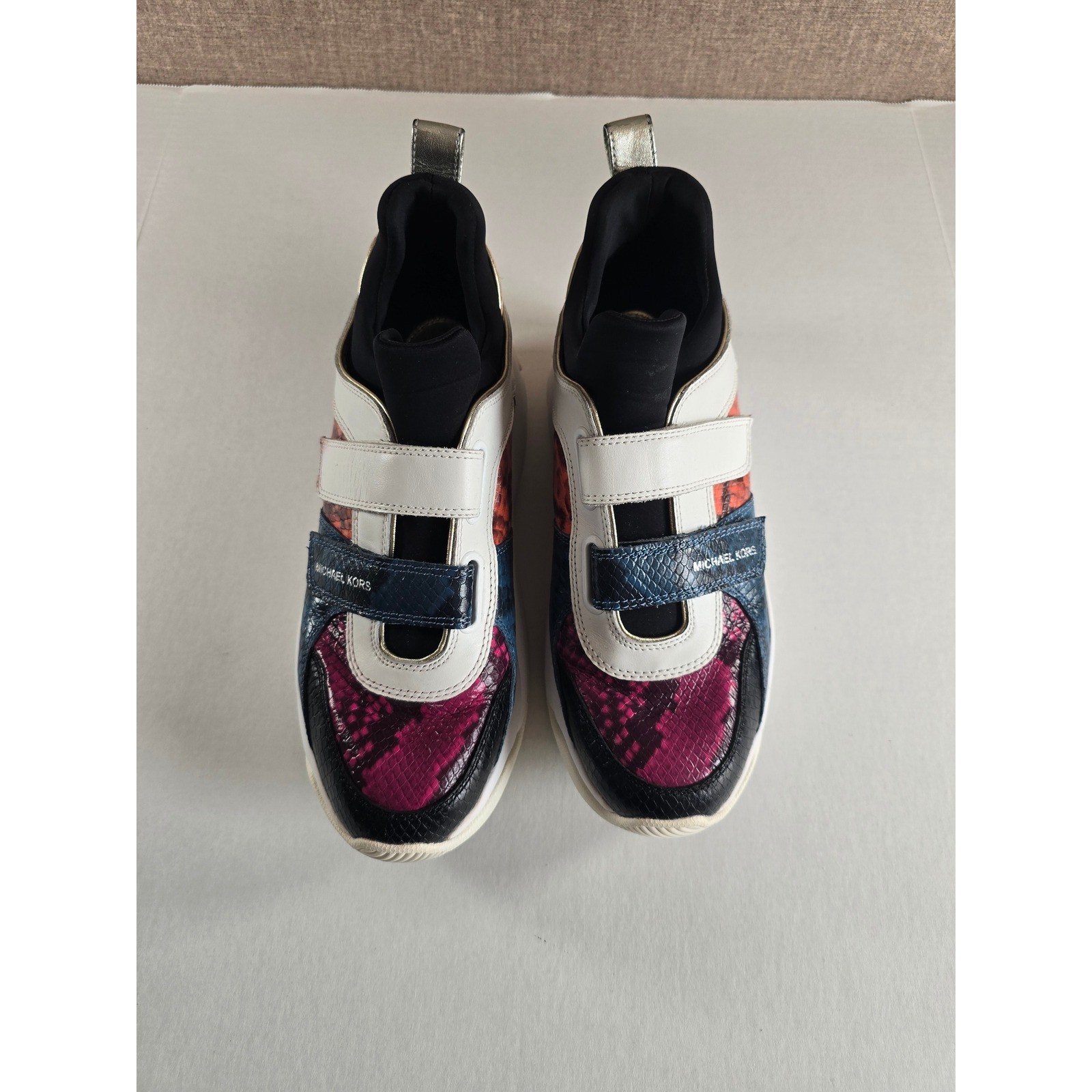 Michael Kors Cosmo Multi Color Snakeskin Embossed Platform Sneakers Straps