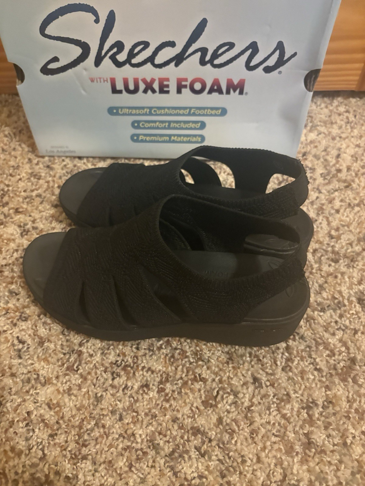 Skechers Pier-Lite Memory Maker Vegan Sandals 7 M B BOX Excellent Cond. Black
