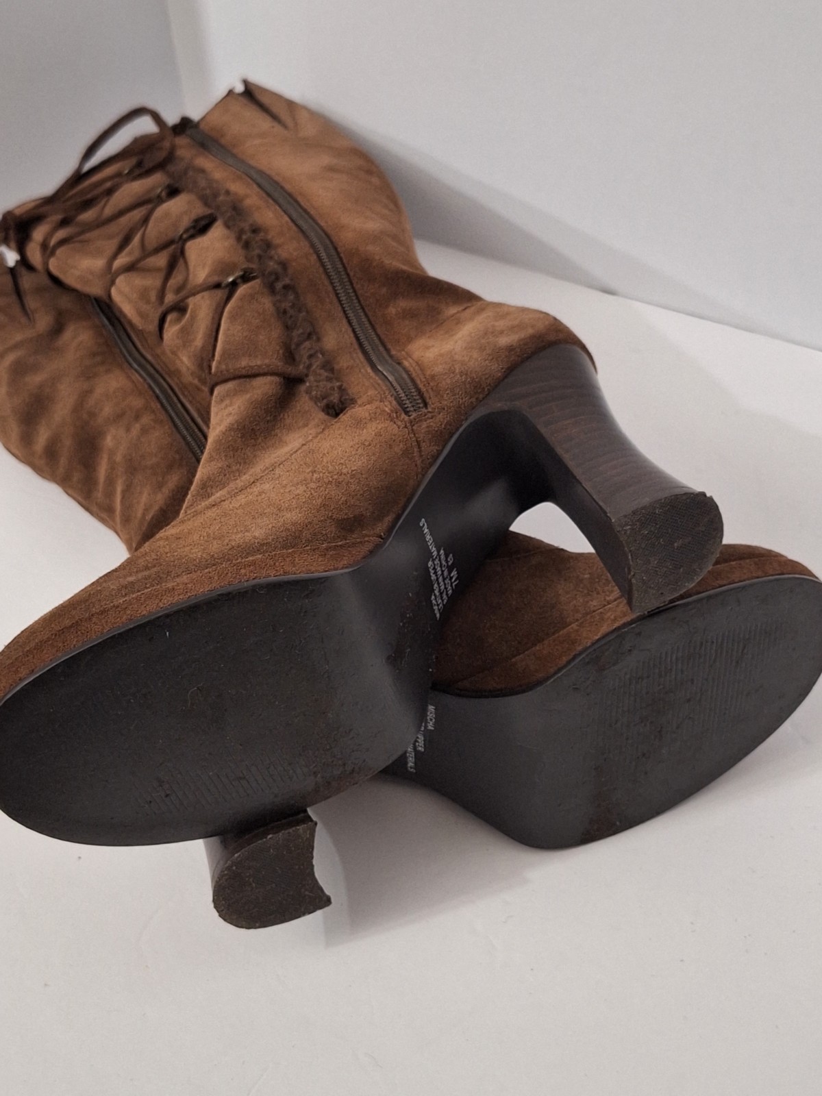 VTG 90s Y2K Mudd Boots Womens 7M Leather Platform Suede Tall Heels Lace Up Bratz