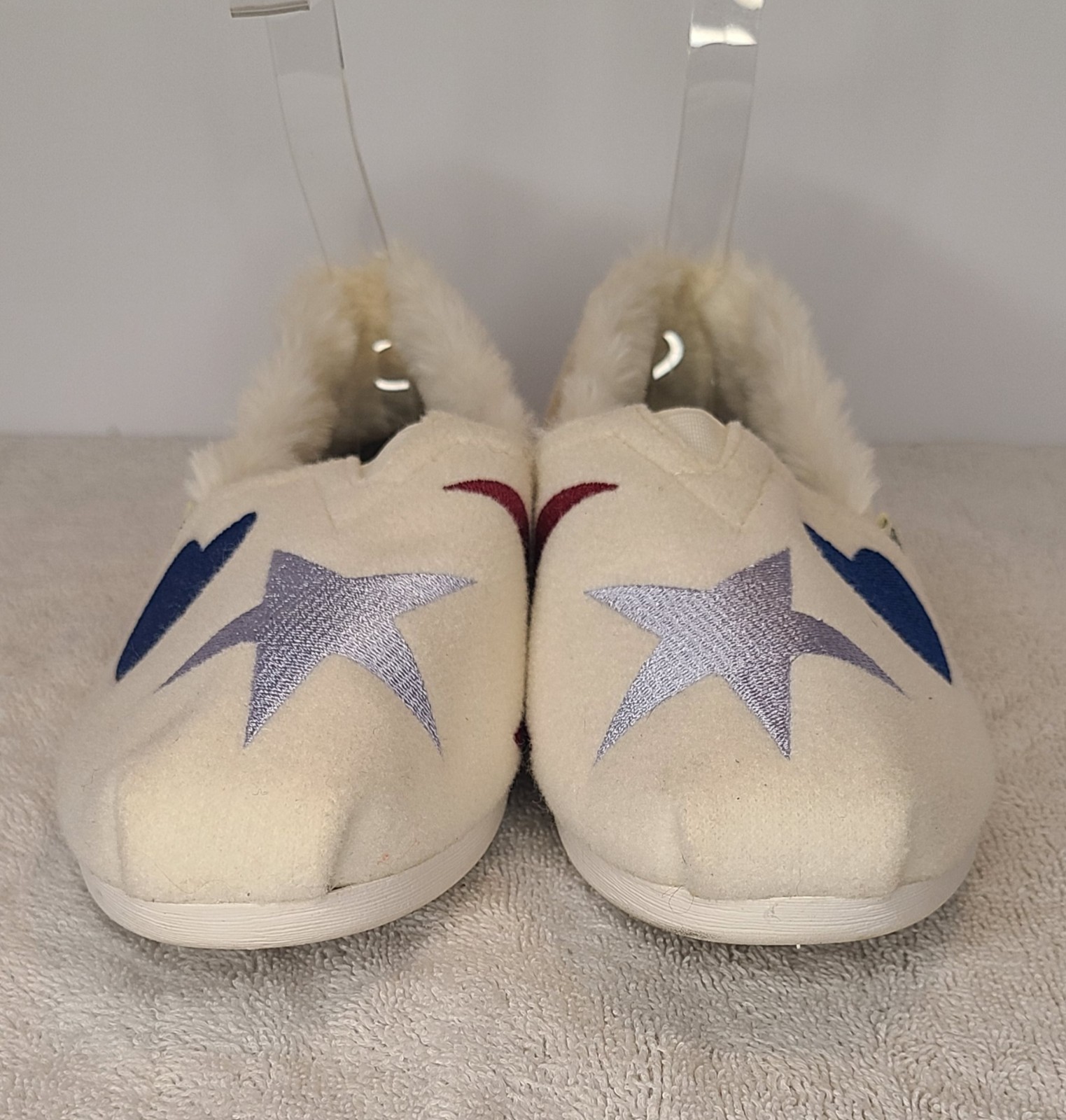 Toms Alpargata Faux Fur Lined Slip-On Shoes Women’s Size 6W Cream Hearts & Stars