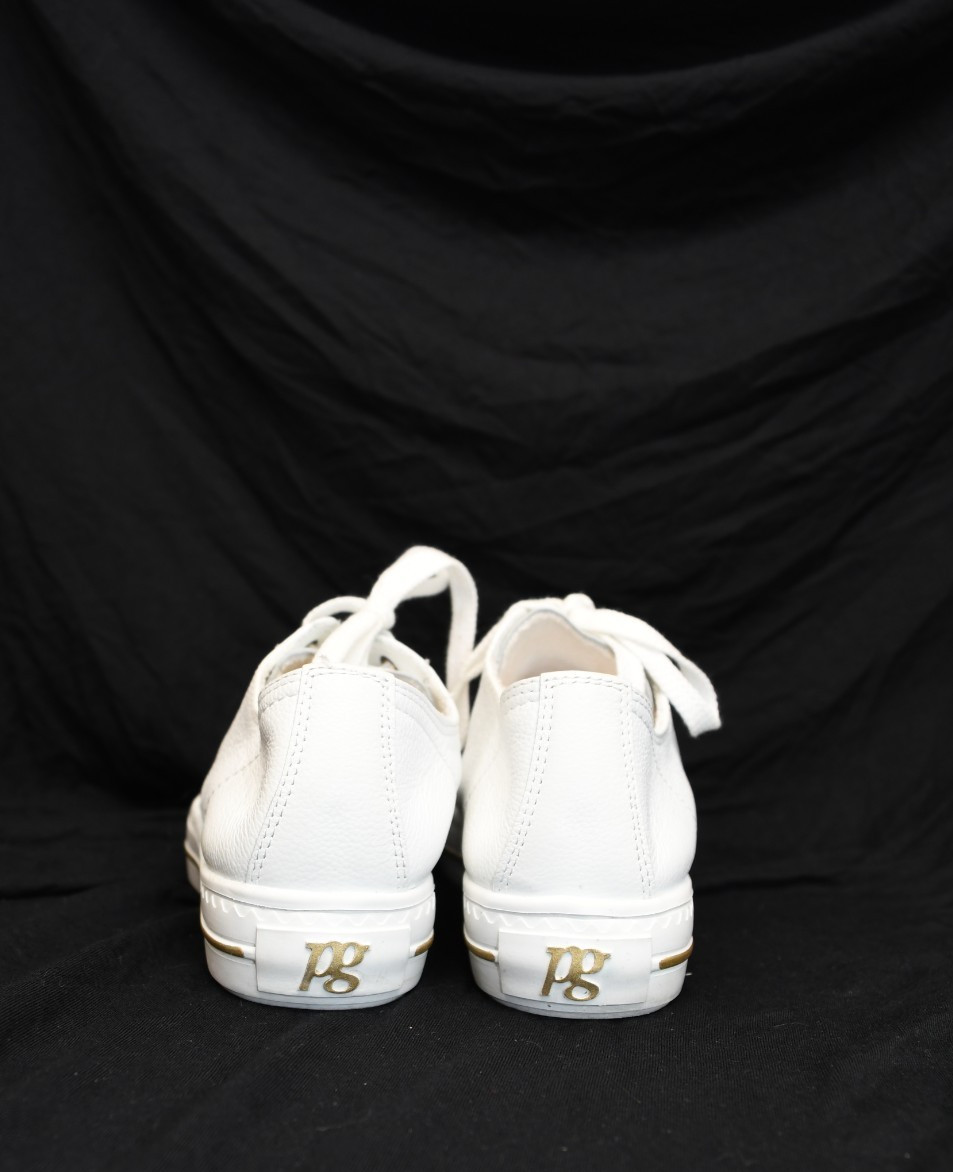 $470 Paul Green Sophie Sneaker low top WHITE LEATHER PATENT CAP TOE 8 (TD21.5)