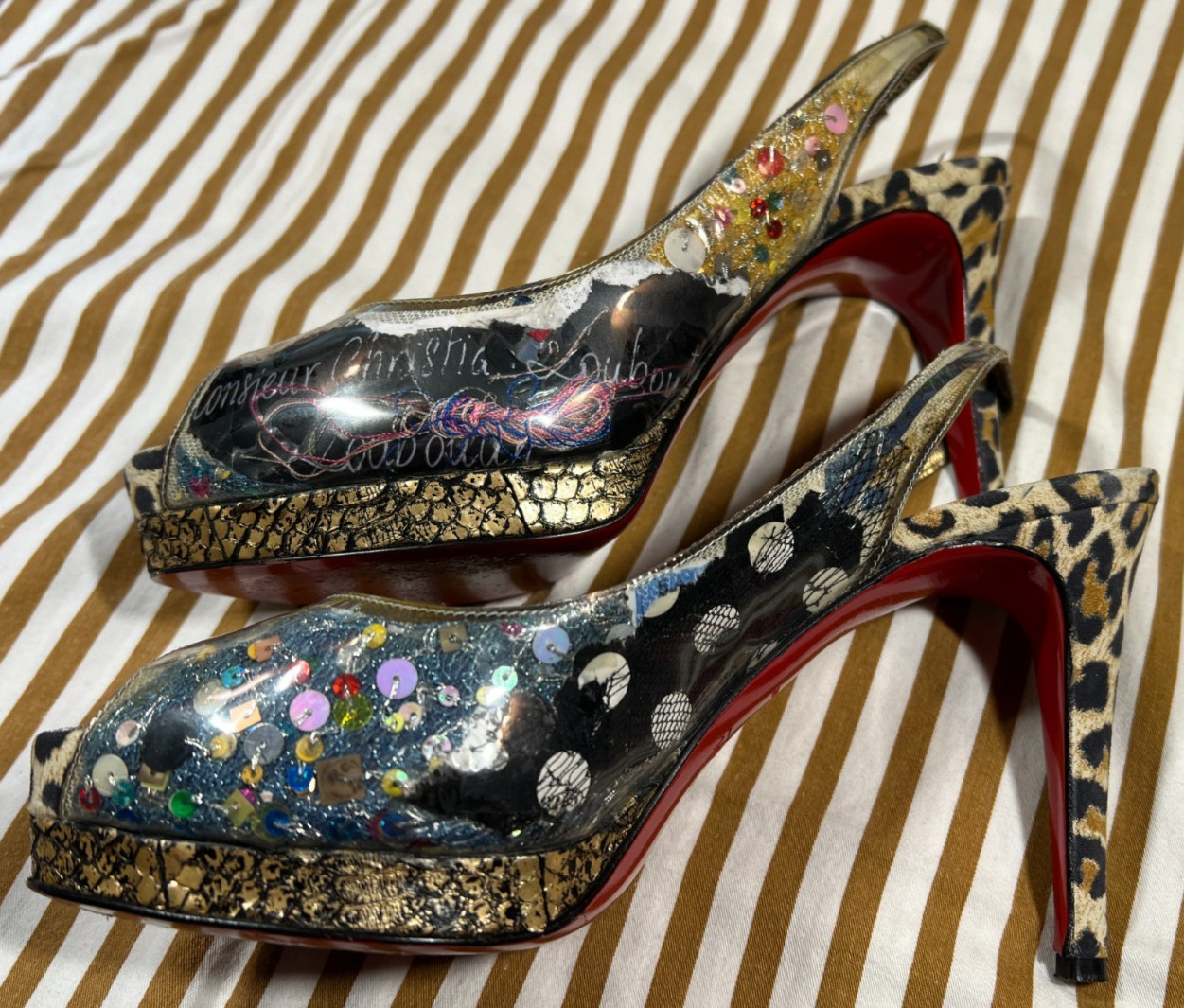 Christian Louboutin «Trash» Collage Leopard Slingback 4″ Heels 37