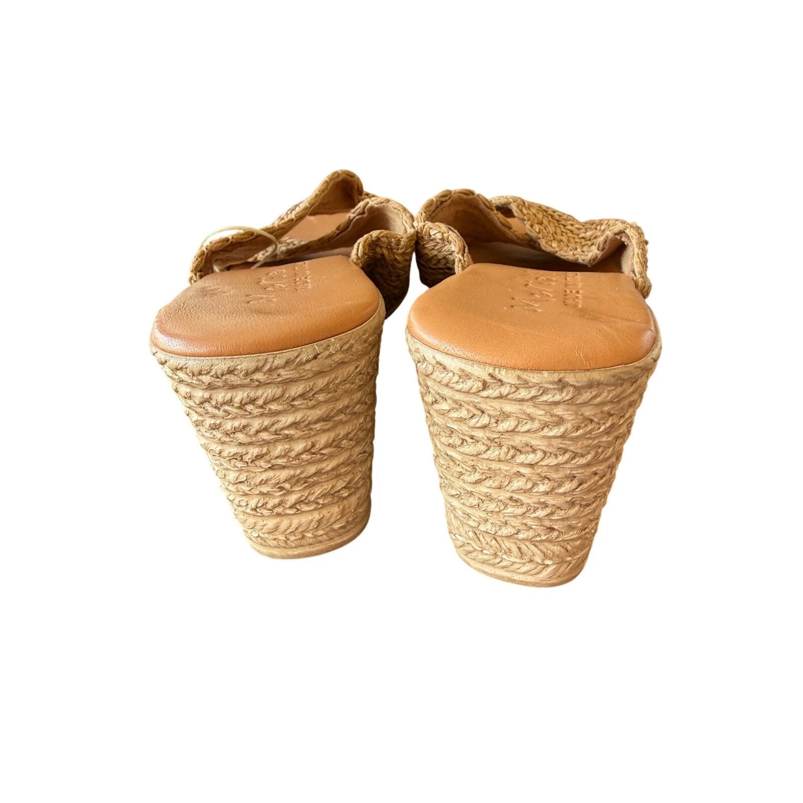 Mariella Tan Woven Wedge Heel Criss Cross Straps Slip-On Italian Sandals 9.5