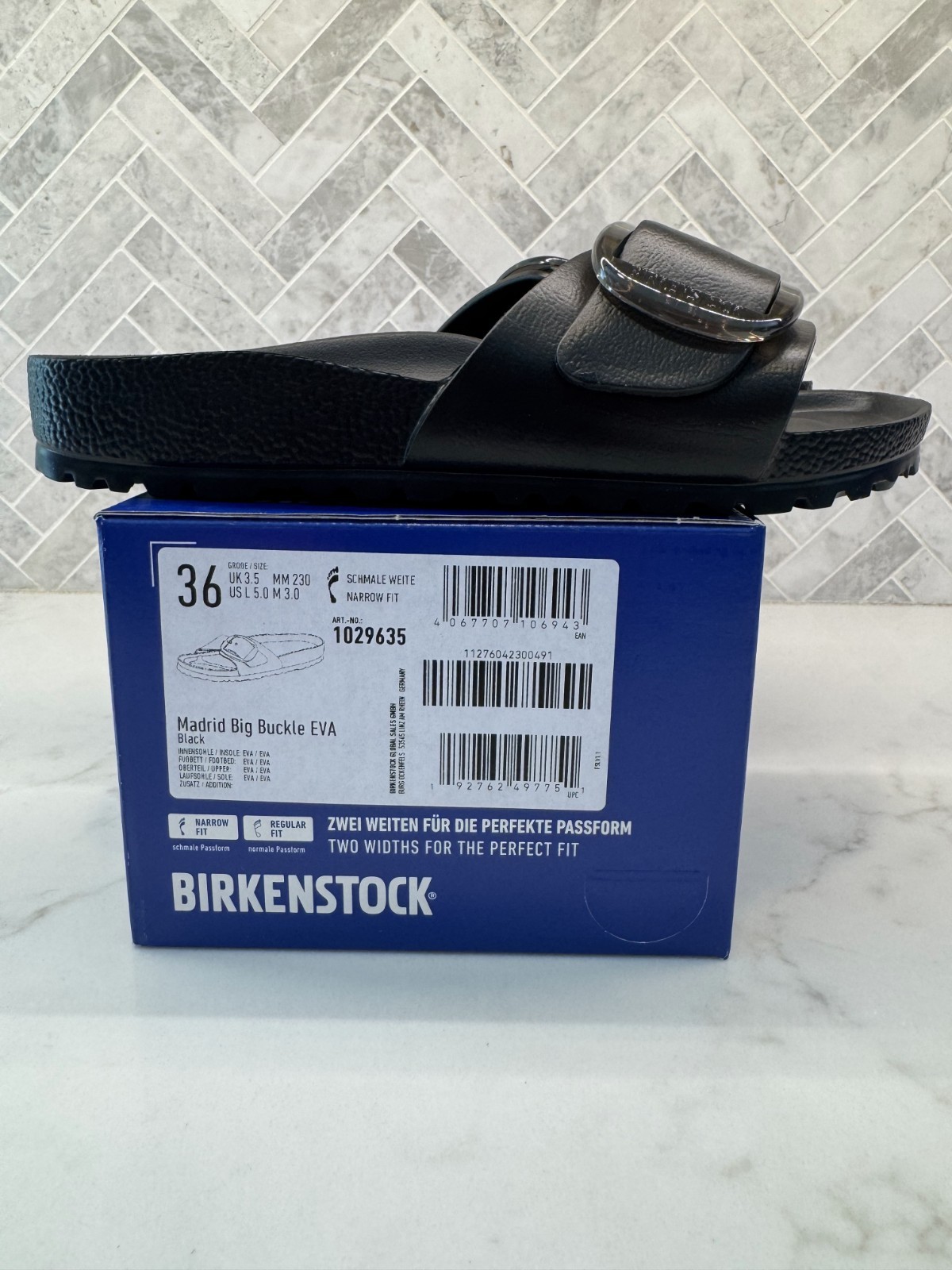 Birkenstock Madrid Big Buckle EVA Essentials Sandals Womens 5 36 Black Slides