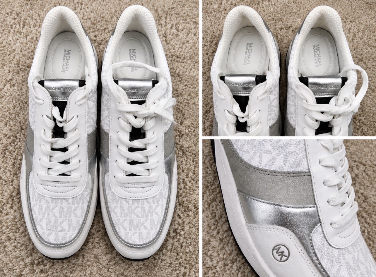 Michael Kors Women’s Low Top Lace-Up Sneakers White/Gray/Silver Logo