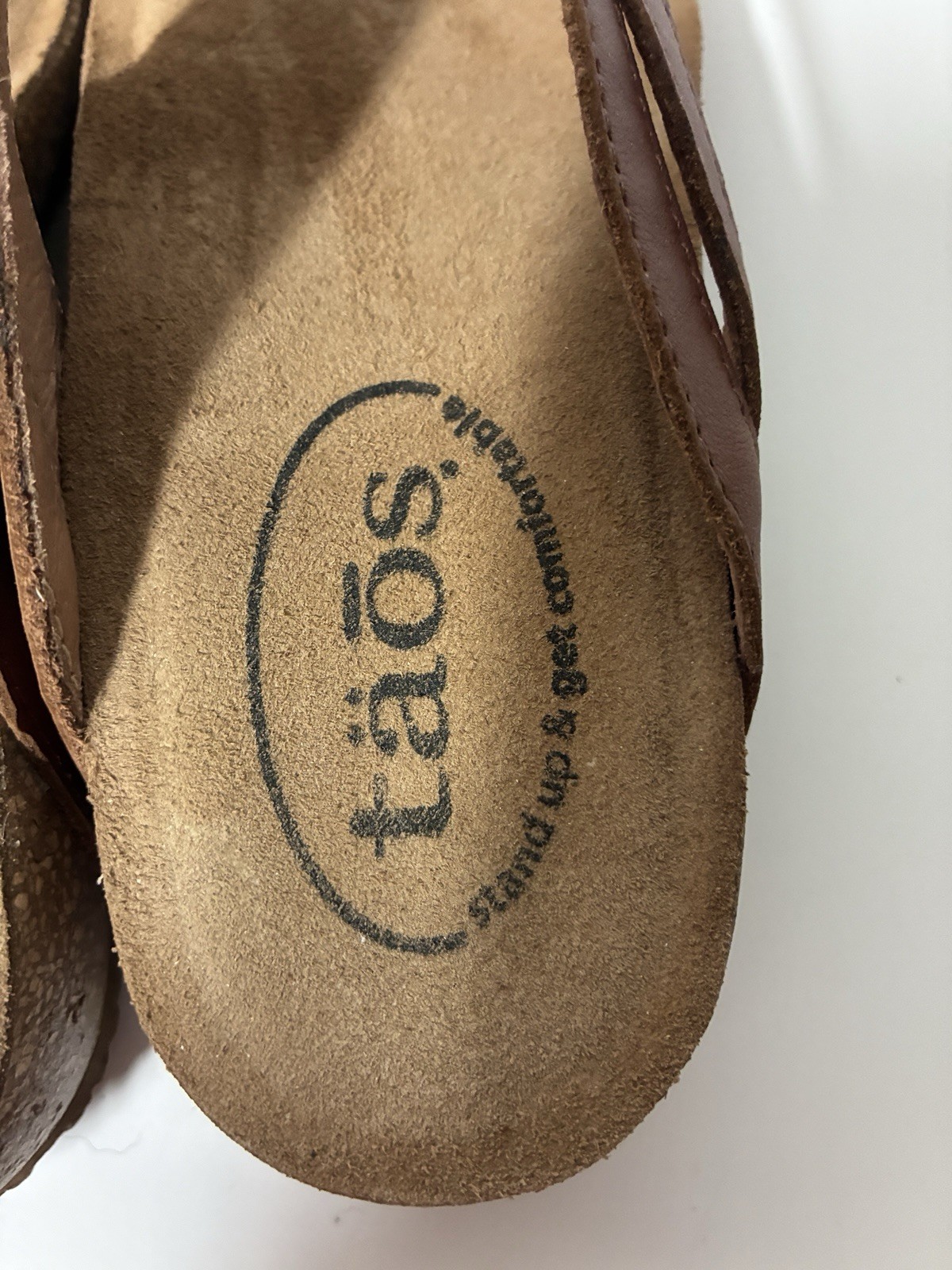Taos Sandals Womens 7.5 Tan Brown Leather Thong Toe Loop Cork Comfort