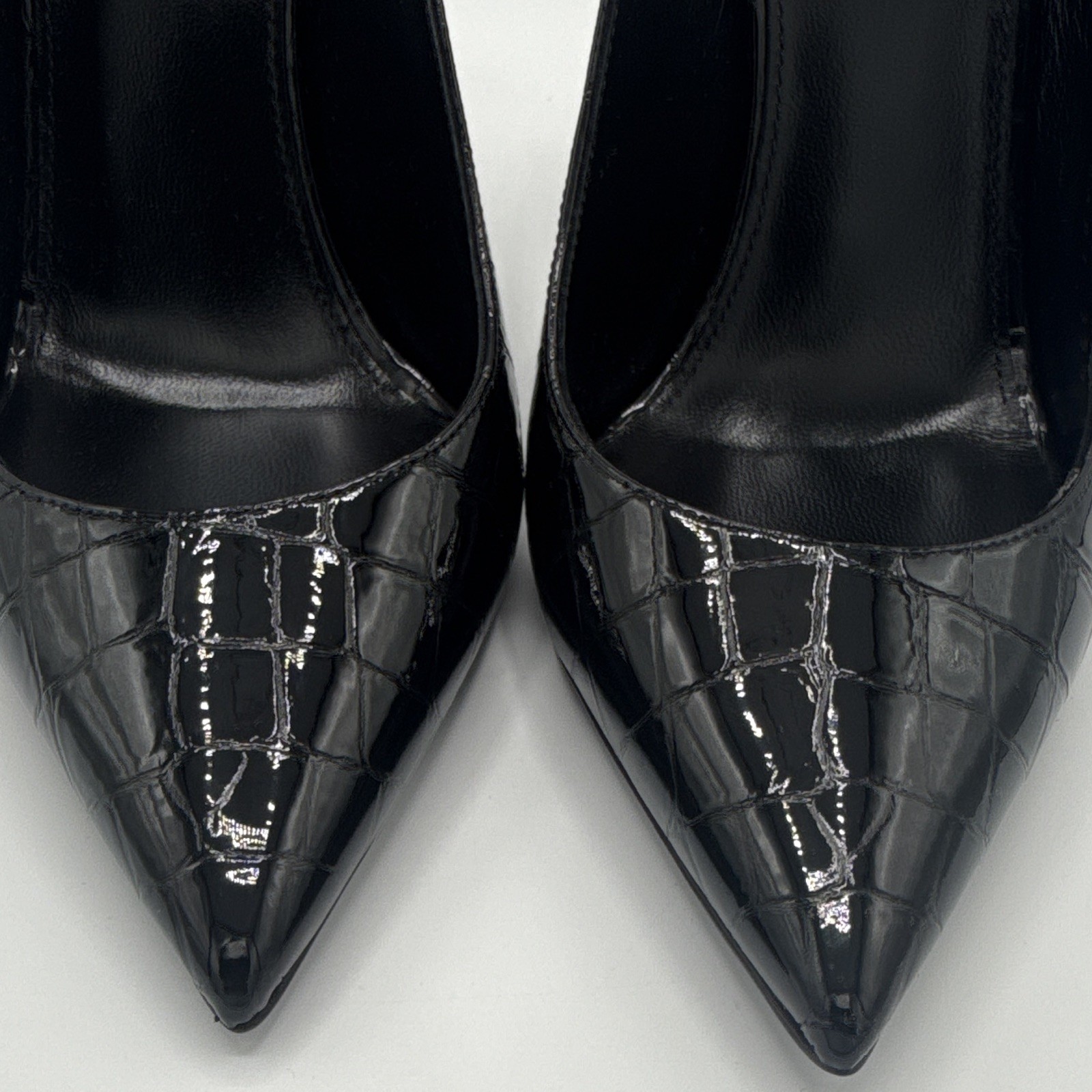 Saint Laurent Black Croc Embossed Leather Slingback Pointed Toe Heels – EU 39.5