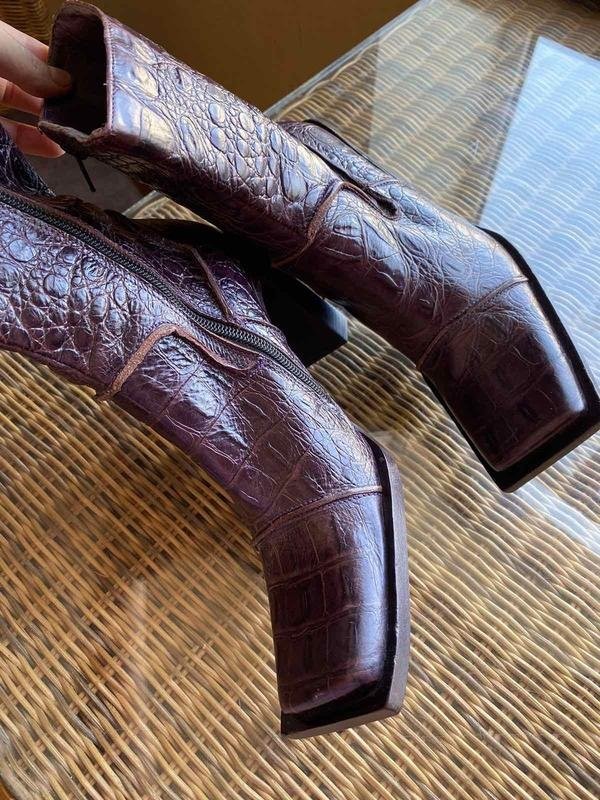 Women Navy Boot Boots Burgundy Leather 37 #B9TG