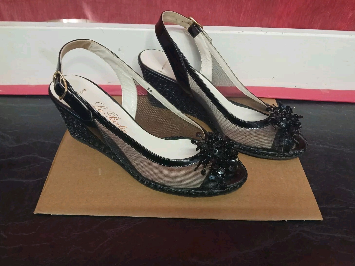Made in ITALY La Badia Firenze Womens Shoes 39 Wedge Heels Metallic Sequence