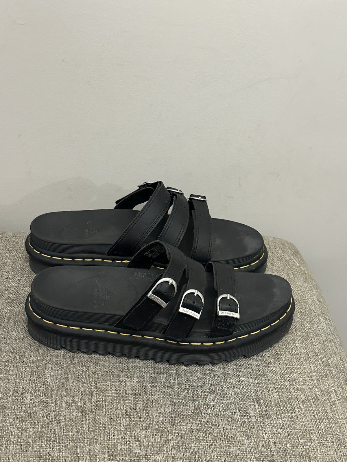 Dr. Martens Blaire Black Leather Slide Sandal Chunky Size 11